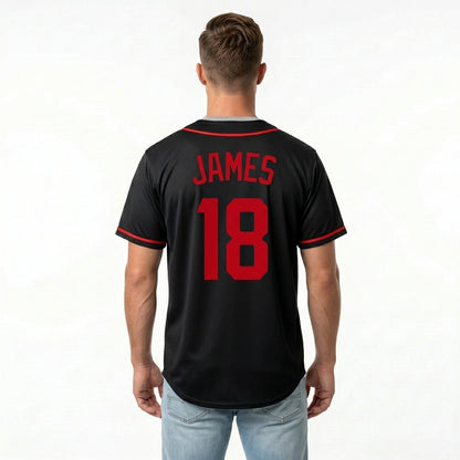 Custom Baseball Jersey - Personalized Black Shirt with Red Piping - Full Sublimation