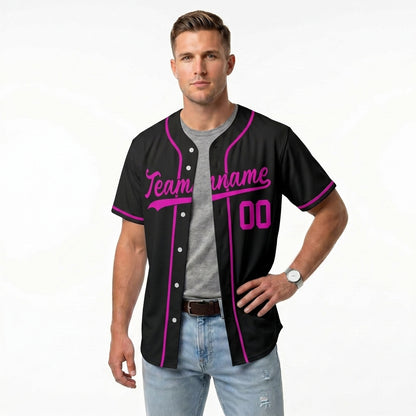 Custom Baseball Jersey - Personalized Black Shirt with Pink Piping - Full Sublimation