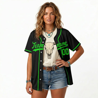 Custom Baseball Jersey - Personalized Black Shirt with Neon Green Piping - Full Sublimation