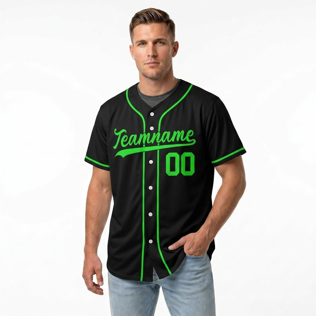 Custom Baseball Jersey - Personalized Black Shirt with Neon Green Piping - Full Sublimation