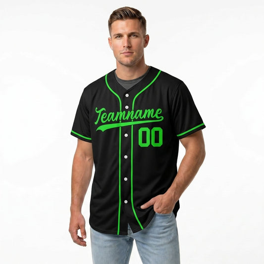 Custom Baseball Jersey - Personalized Black Shirt with Neon Green Piping - Full Sublimation