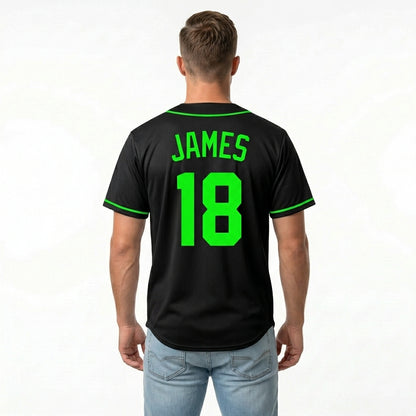 Custom Baseball Jersey - Personalized Black Shirt with Neon Green Piping - Full Sublimation