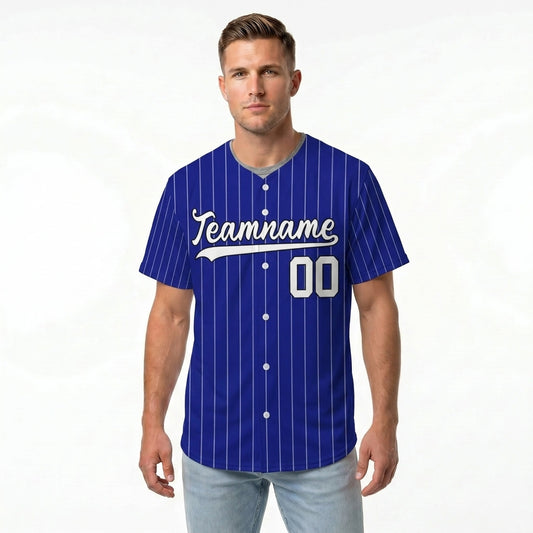 Custom Baseball Jersey - Royal Blue Shirt with White Pinstripes - Full Sublimation