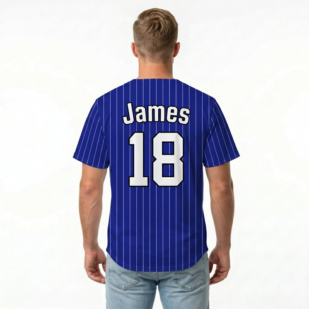 Custom Baseball Jersey - Royal Blue Shirt with White Pinstripes - Full Sublimation