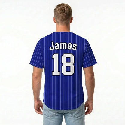 Custom Baseball Jersey - Royal Blue Shirt with White Pinstripes - Full Sublimation