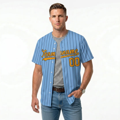 Custom Baseball Jersey - Light Blue Shirt with Pinstripes & Custom Orange Graphics