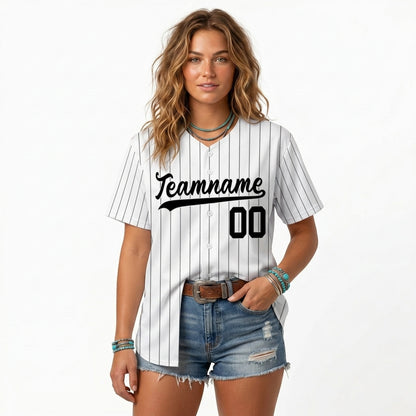 Custom Baseball Jersey - Personalized White Shirt with Black Pinstripes - Full Sublimation