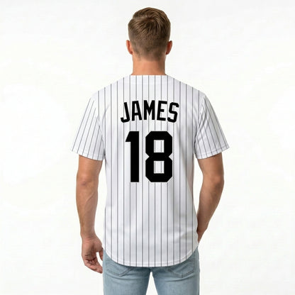 Custom Baseball Jersey - Personalized White Shirt with Black Pinstripes - Full Sublimation