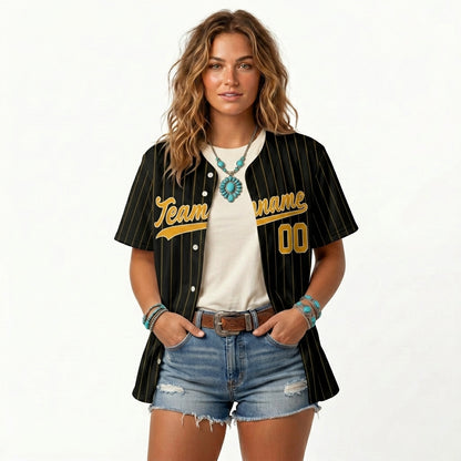 Custom Baseball Jersey - Personalized Black Shirt with Gold Pinstripes - Full Sublimation