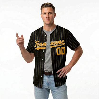 Custom Baseball Jersey - Personalized Black Shirt with Gold Pinstripes - Full Sublimation