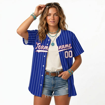 Custom Baseball Jersey - Personalized Royal Blue Shirt with White Pinstripes - Full Sublimation
