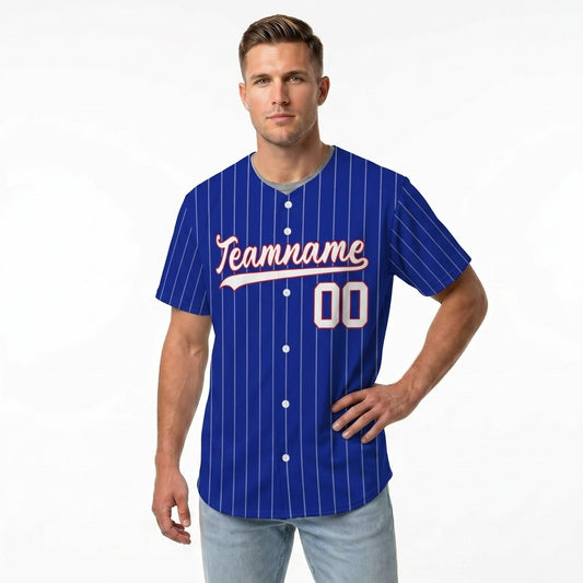 Custom Baseball Jersey - Personalized Royal Blue Shirt with White Pinstripes - Full Sublimation