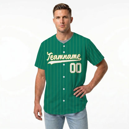 Custom Baseball Jersey - Personalized Green Shirt with Pinstripes & Gold Details - Full Sublimation