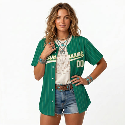 Custom Baseball Jersey - Personalized Green Shirt with Pinstripes & Gold Details - Full Sublimation
