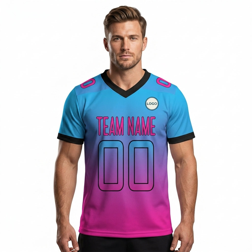 Custom Football Jersey - Personalized Blue & Pink Gradient Team Uniform - Full Sublimation