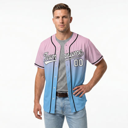 Custom Pink Blue White-Black  Aunthentic Fade Fashion Baseball Jersey