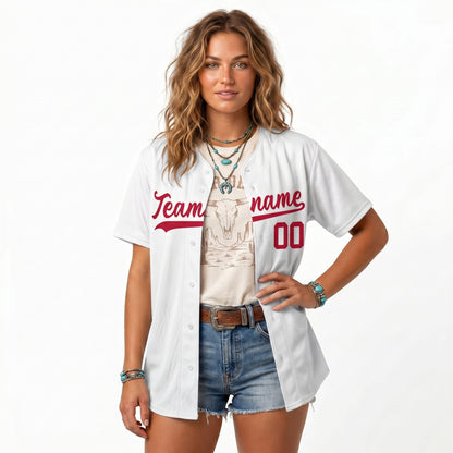 Custom Baseball Jersey - Personalized White Shirt with Red Lettering - Full Sublimation for Men Women- Personalized Team Sportswear printed or Stitched Name Number (Size S-8XL)
