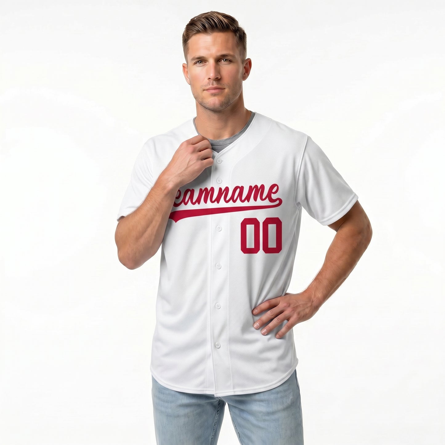 Custom Baseball Jersey - Personalized White Shirt with Red Lettering - Full Sublimation for Men Women- Personalized Team Sportswear printed or Stitched Name Number (Size S-8XL)