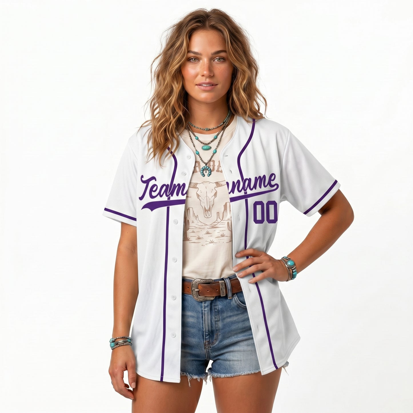 Premium Custom Baseball Jersey | White Shirt with Purple Trim - Full Sublimation