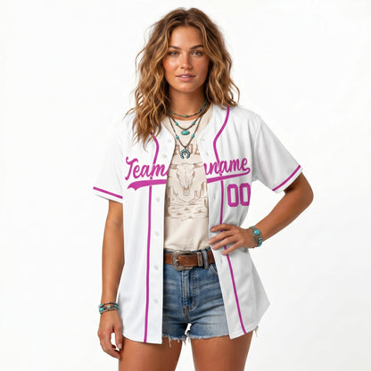 Custom Baseball Jersey - Personalized White Shirt with Pink Lettering - Full Sublimation