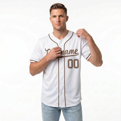 Custom Baseball Jersey - Personalized White Shirt with Brown Lettering - Full Sublimation for Men Women- Personalized Team Sportswear printed or Stitched Name Number (Size S-8XL)