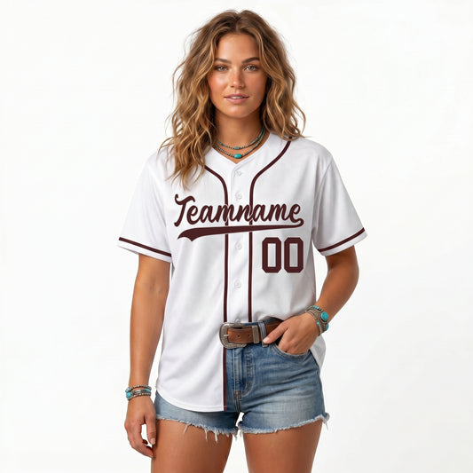Custom Baseball Jersey - Personalized White Shirt with Maroon Accents - Full Sublimation