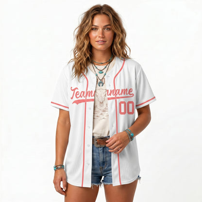 Custom Baseball Jersey - Personalized White Shirt with Soft Red Details - Full Sublimation for Men Women- Personalized Team Sportswear printed or Stitched Name Number (Size S-8XL)