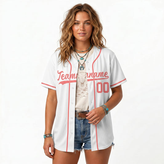 Custom Baseball Jersey - Personalized White Shirt with Soft Red Details - Full Sublimation