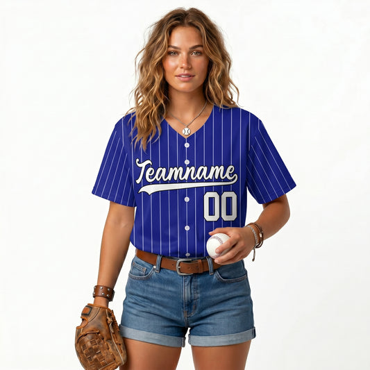 Custom Baseball Jersey - Royal Blue Shirt with White Pinstripes - Full Sublimation
