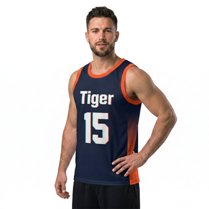 Custom Basketball Jersey - Personalized Navy Blue Tank Top with Orange Gradient - Full Sublimation