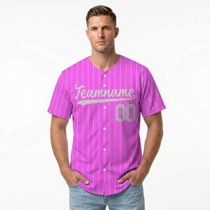 Custom Baseball Jersey - Personalized Pink Shirt with White Pinstripes - Full Sublimation