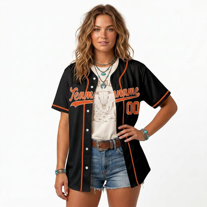 Custom Baseball Jersey - Personalized Black Shirt with Orange Piping - Full Sublimation