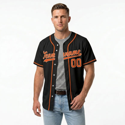 Custom Baseball Jersey - Personalized Black Shirt with Orange Piping - Full Sublimation