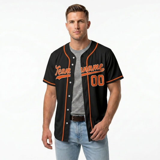 Custom Baseball Jersey - Personalized Black Shirt with Orange Piping - Full Sublimation