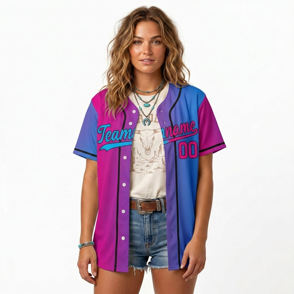 Custom Baseball Jersey - Personalized Gradient Shirt with Pink & Blue Split Design