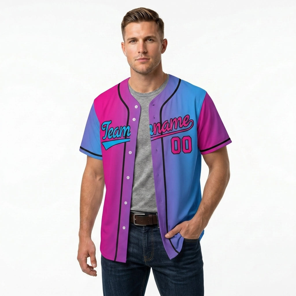Custom Baseball Jersey - Personalized Gradient Shirt with Pink & Blue Split Design
