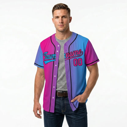 Custom Baseball Jersey - Personalized Gradient Shirt with Pink & Blue Split Design