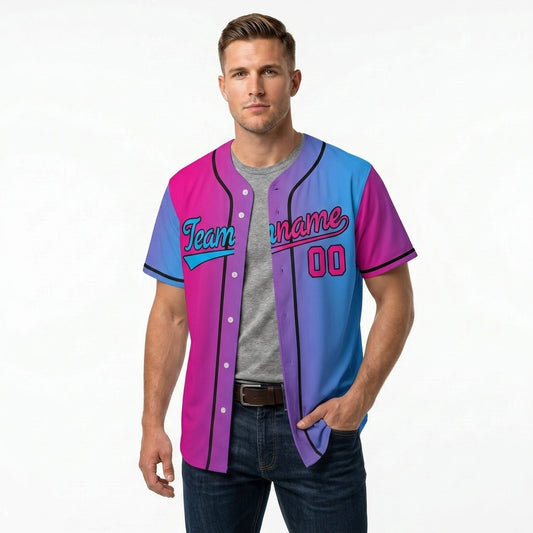 Custom Baseball Jersey - Personalized Gradient Shirt with Pink & Blue Split Design