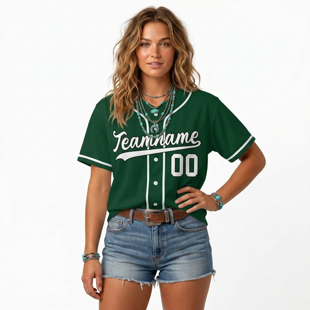 Custom Baseball Jersey - Personalized Forest Green Shirt with White Piping - Full Sublimation