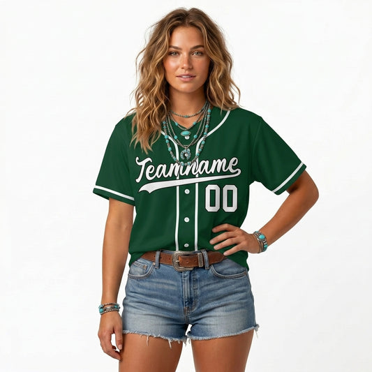 Custom Baseball Jersey - Personalized Forest Green Shirt with White Piping - Full Sublimation
