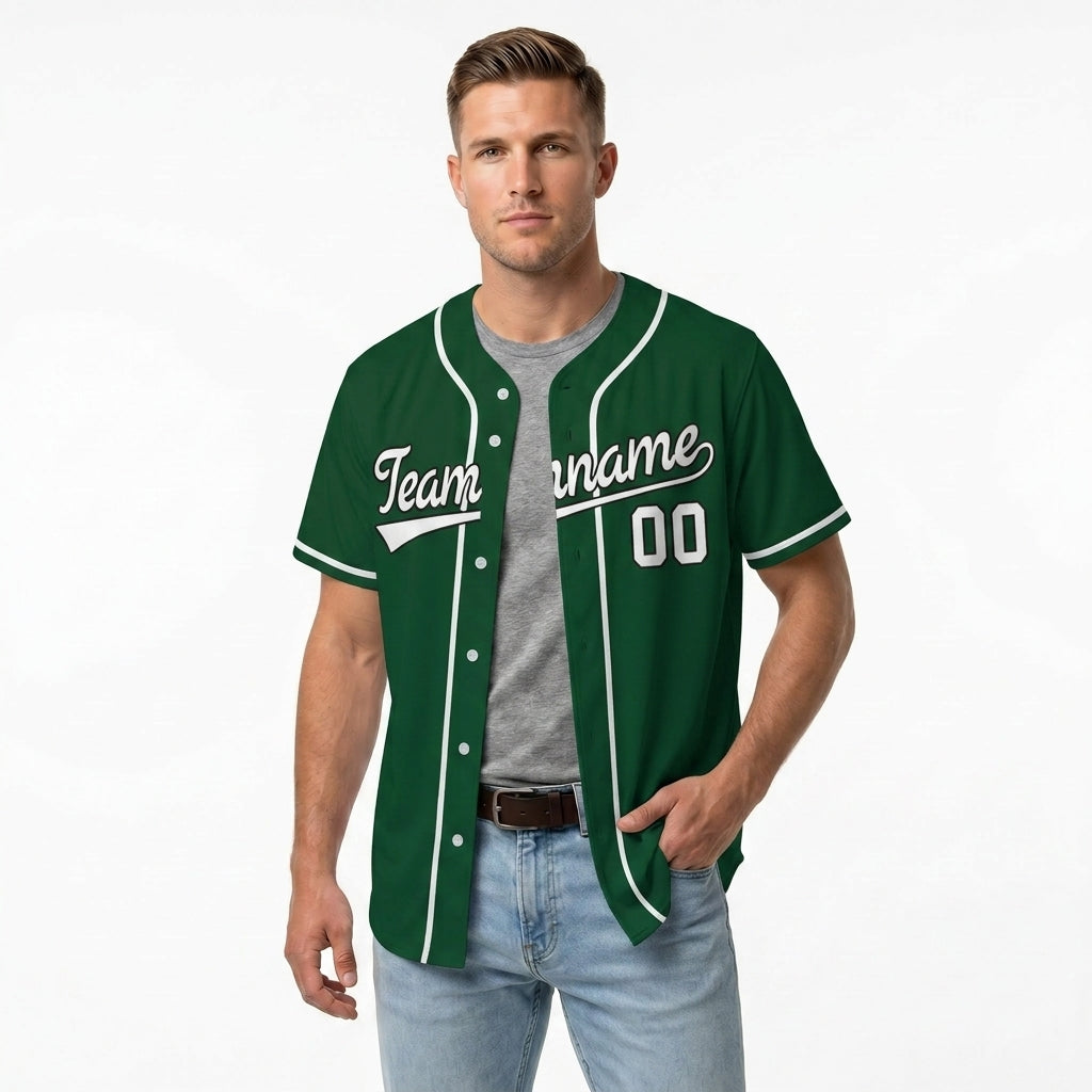 Custom Baseball Jersey - Personalized Forest Green Shirt with White Piping - Full Sublimation