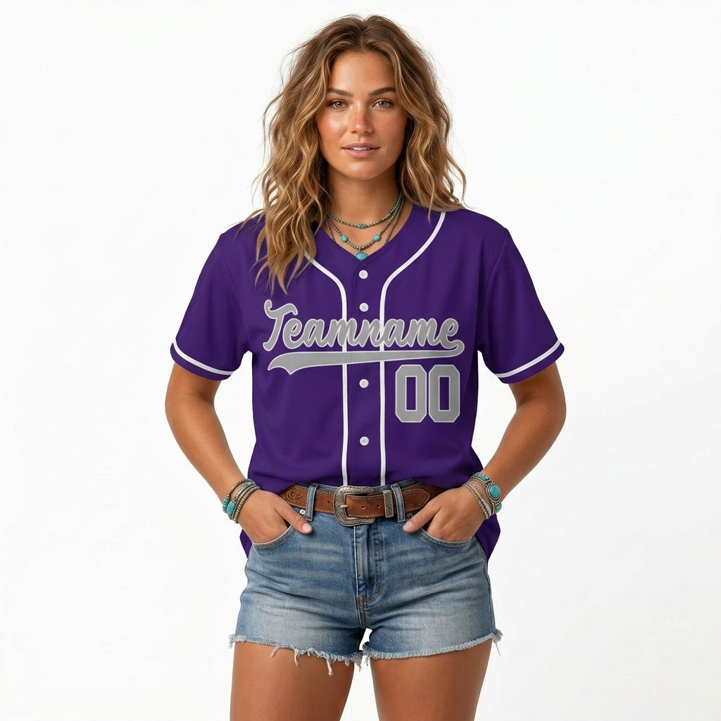 Custom Baseball Jersey - Personalized Purple Shirt with White Piping - Full Sublimation