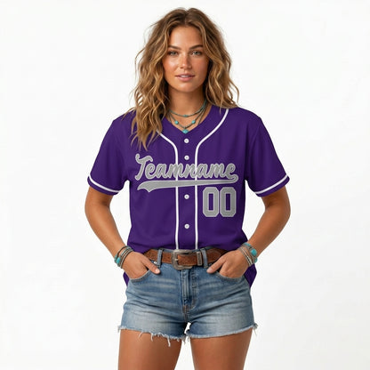 Custom Baseball Jersey - Personalized Purple Shirt with White Piping - Full Sublimation
