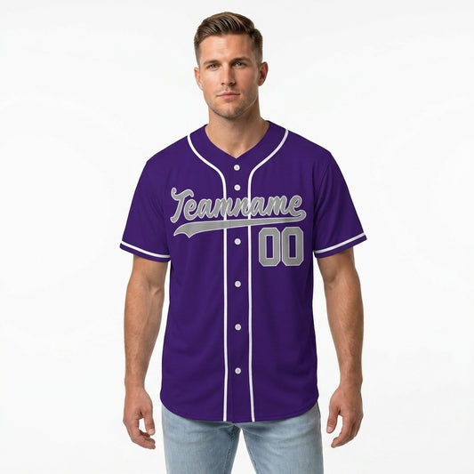 Custom Baseball Jersey - Personalized Purple Shirt with White Piping - Full Sublimation