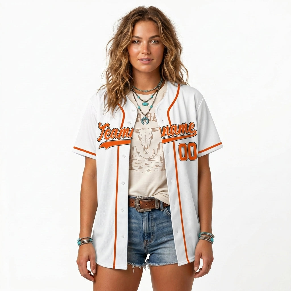 Custom Baseball Jersey - Personalized White Shirt with Orange Piping - Full Sublimation