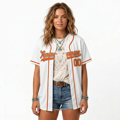 Custom Baseball Jersey - Personalized White Shirt with Orange Piping - Full Sublimation