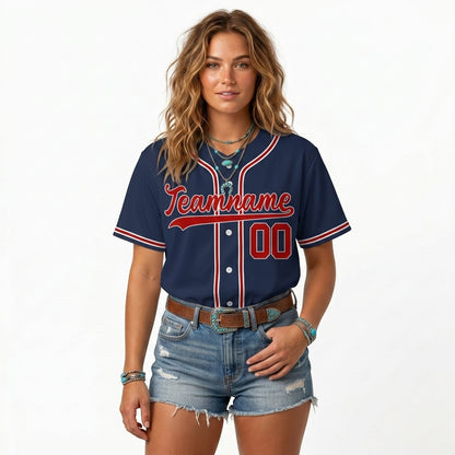 Custom Baseball Jersey - Personalized Navy Shirt with Red & White Piping - Full Sublimation