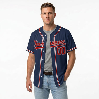 Custom Baseball Jersey - Personalized Navy Shirt with Red & White Piping - Full Sublimation