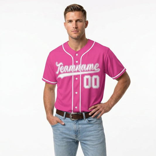 Custom Baseball Jersey - Personalized Pink Shirt with White Piping - Full Sublimation