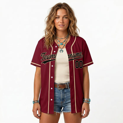Custom Baseball Jersey - Personalized Maroon Shirt with Gold Piping & Black Graphics